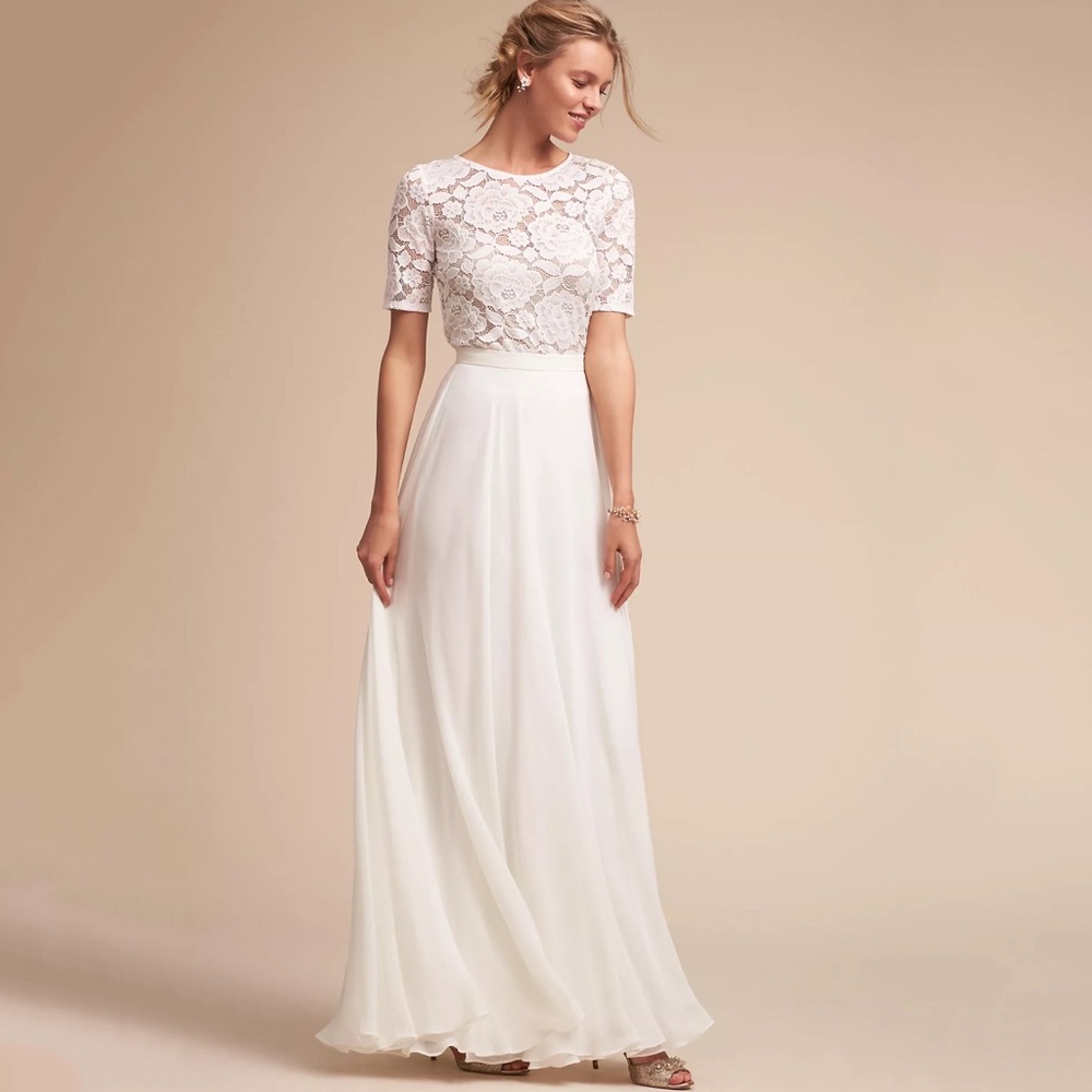 Jenny Yoo White Lace Top Chiffon Skirt Maxi Skirt